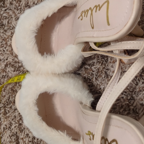 Lulu's Reluca ivory faux fur ankle strap high heel sandals - Picture 12 of 12